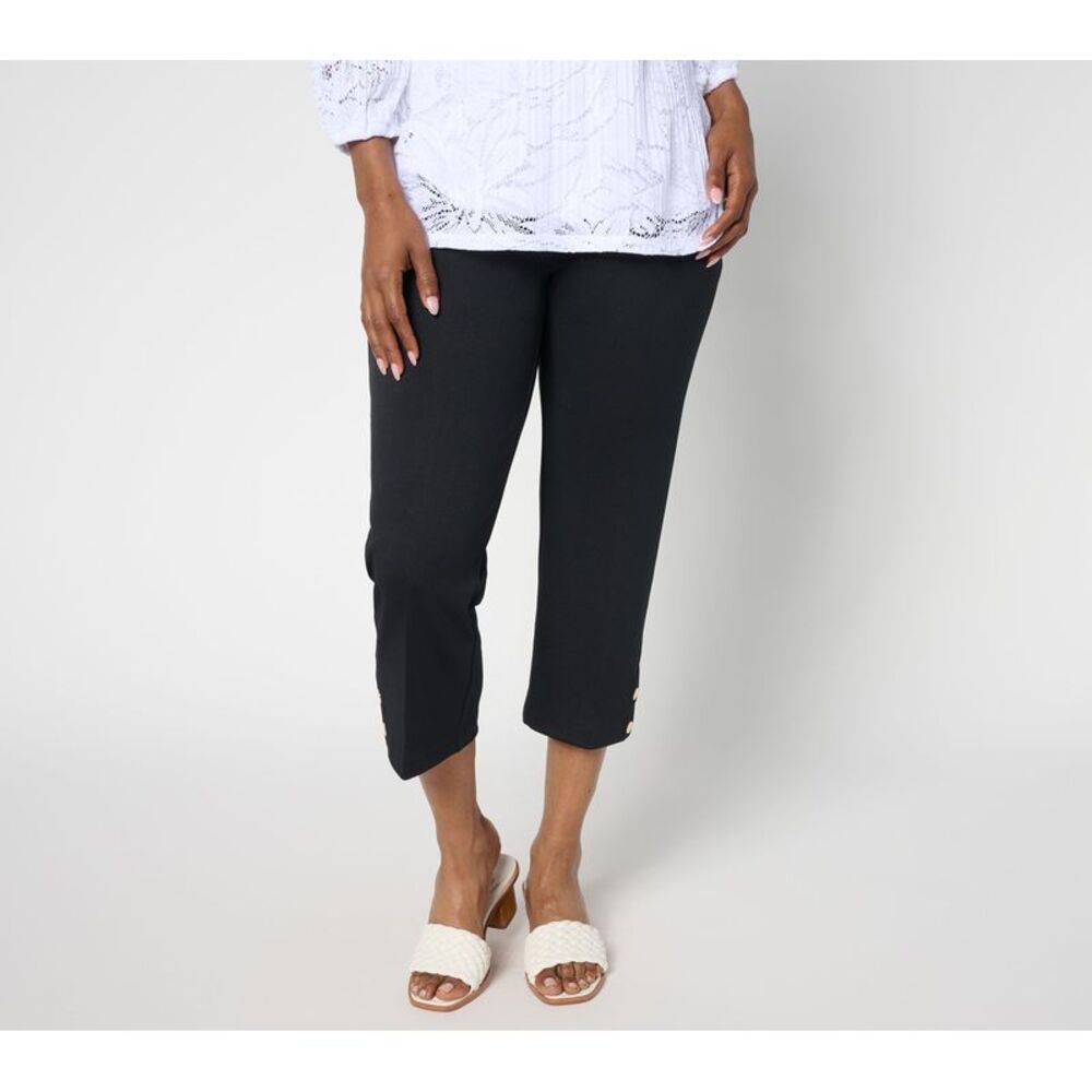 Truth + Style Women's Pants Sz 1XT Tall Texture Knit Crop Snap Trim Black